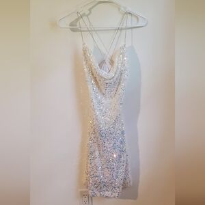 White sequin mini dress